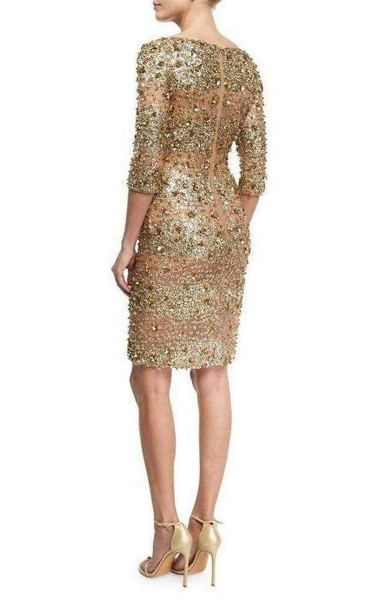 Naeem Khan Beaded Gold Fitted Cocktail Dress Naeem Khan