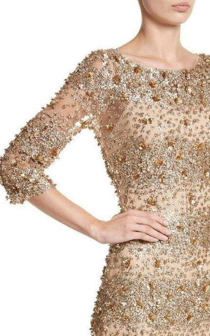 Naeem Khan Beaded Gold Fitted Cocktail Dress Naeem Khan