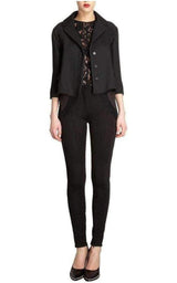 Black Lace Trim Wool Leggings Trousers Nina Ricci