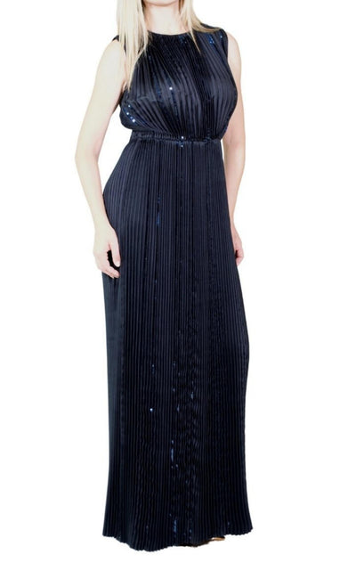 Black Pleated Sequin Embellished Maxi Silk Gown Nina Ricci