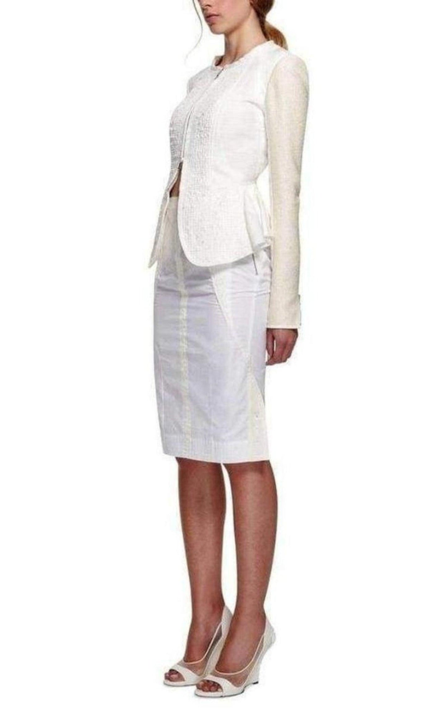 White Tailored Cotton Lace Back Jacket Nina Ricci