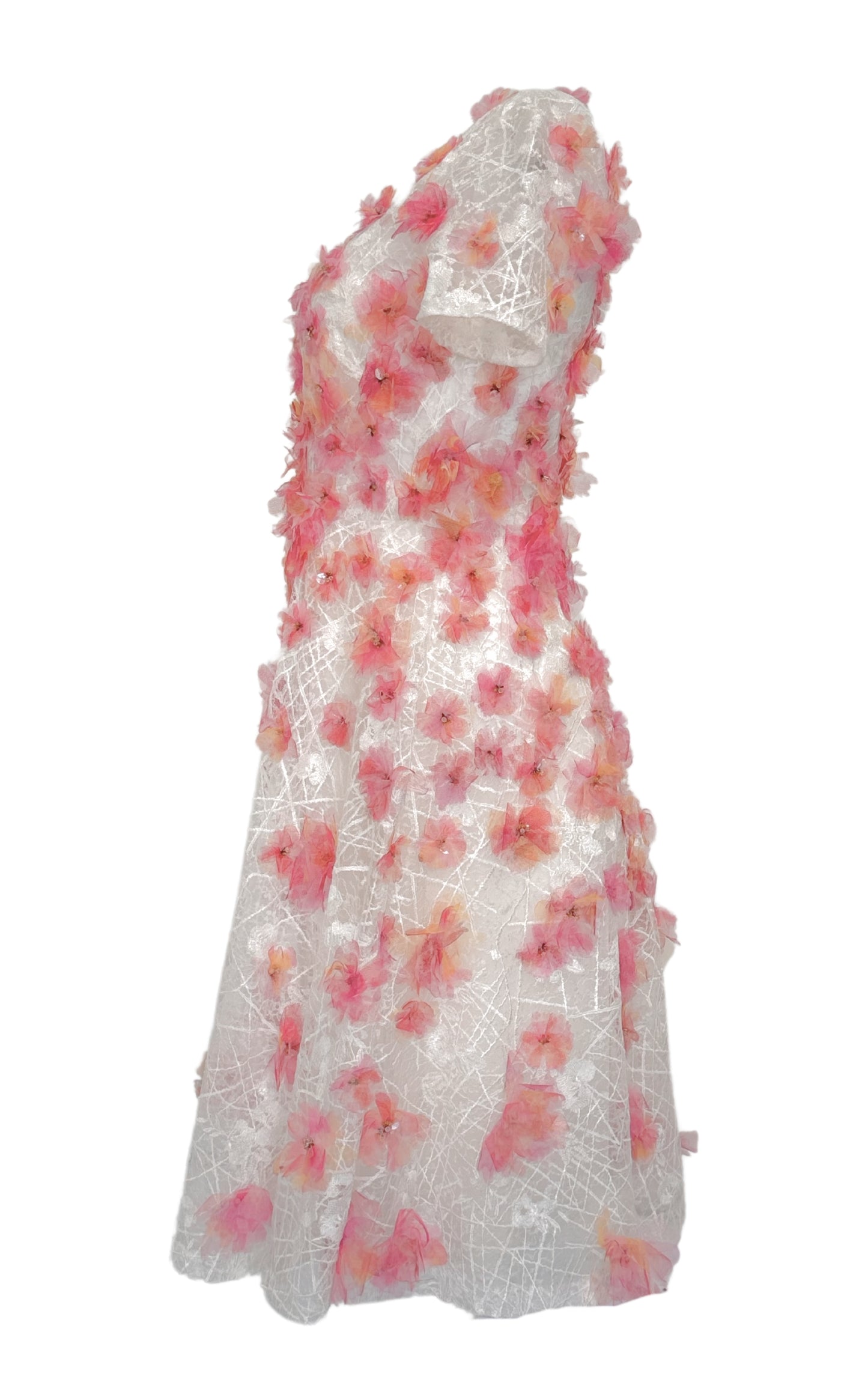 Pink Floral-appliqued Lace Midi Dress Pamella Roland