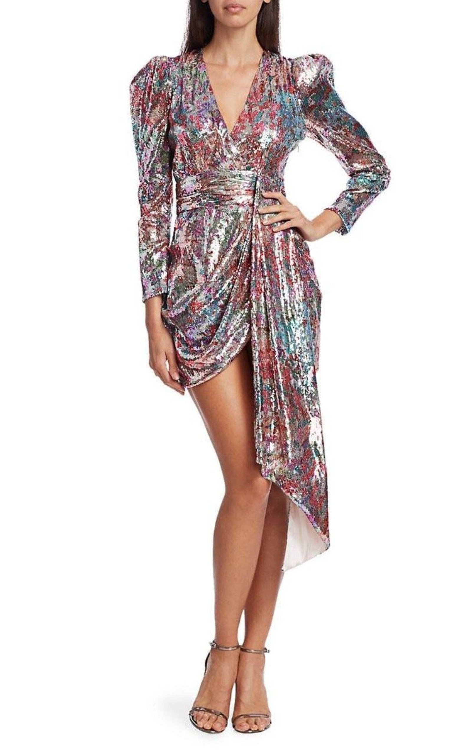 Mixed Sequin Wrapped Mini Dress Prabal Gurung