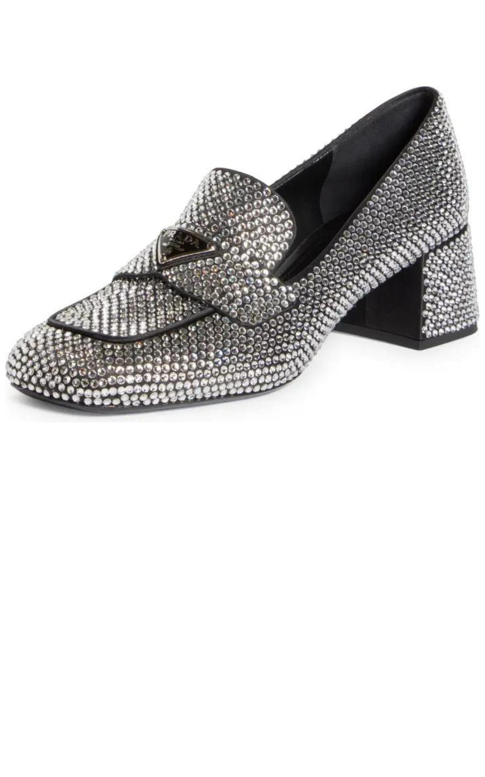 Crystal-embellished Logo-plaque Loafers Prada