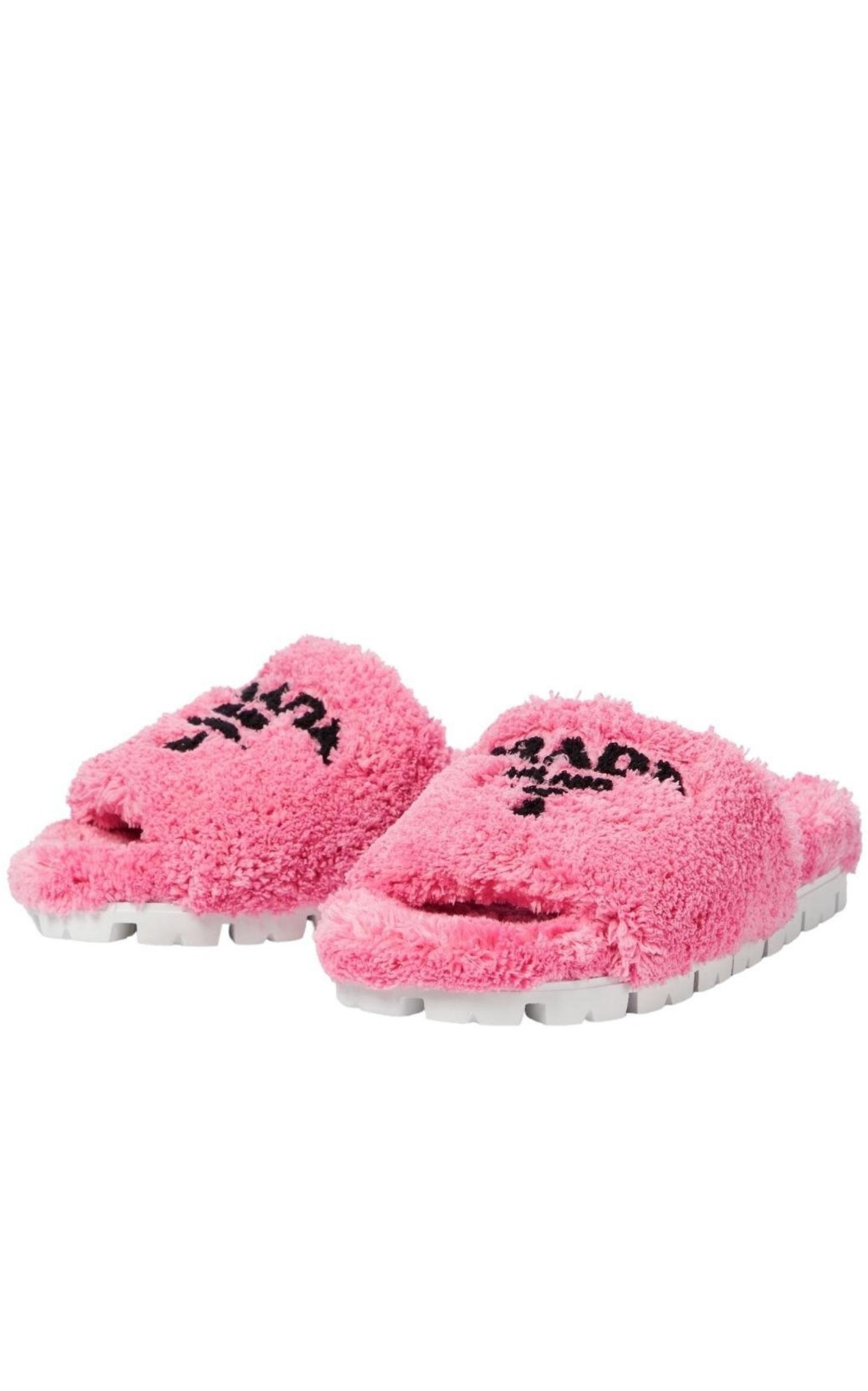 Logo-embroidered Faux Shearling Slides Prada