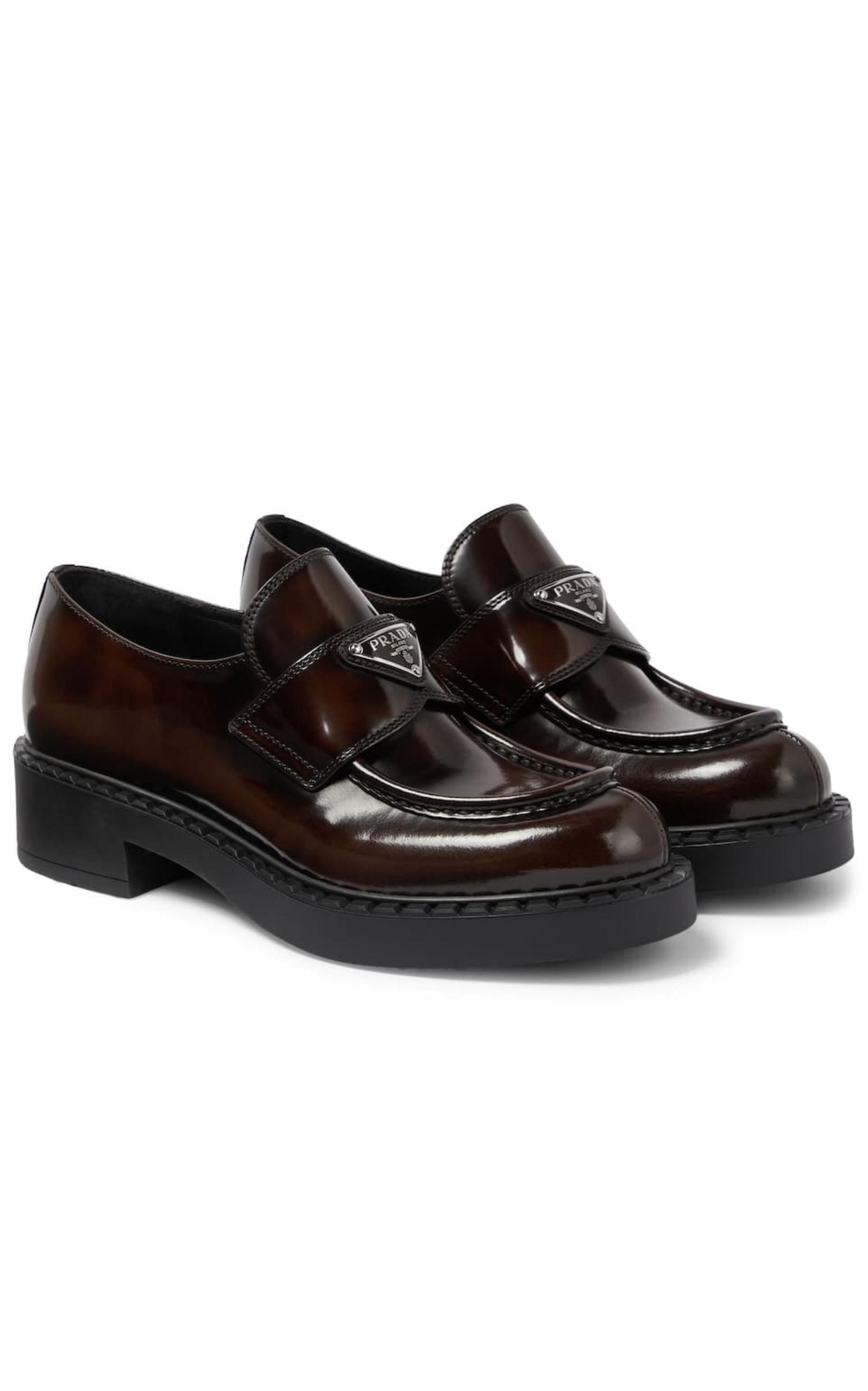 Logo Leather Loafers Prada