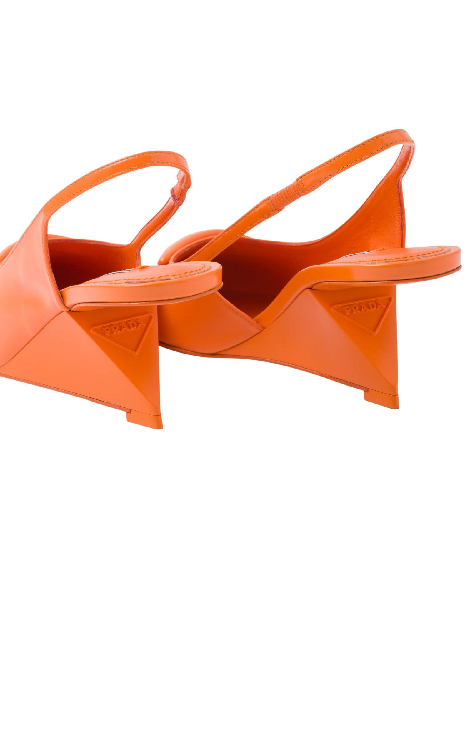 Triangle-logo Leather Slingback Wedge Pumps Prada