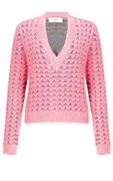 Chunky Pink Angora V Neck Jumper Pringle of Scotland