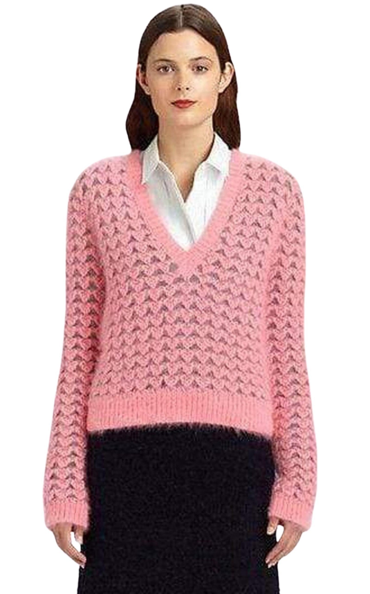 Chunky Pink Angora V Neck Jumper Pringle of Scotland