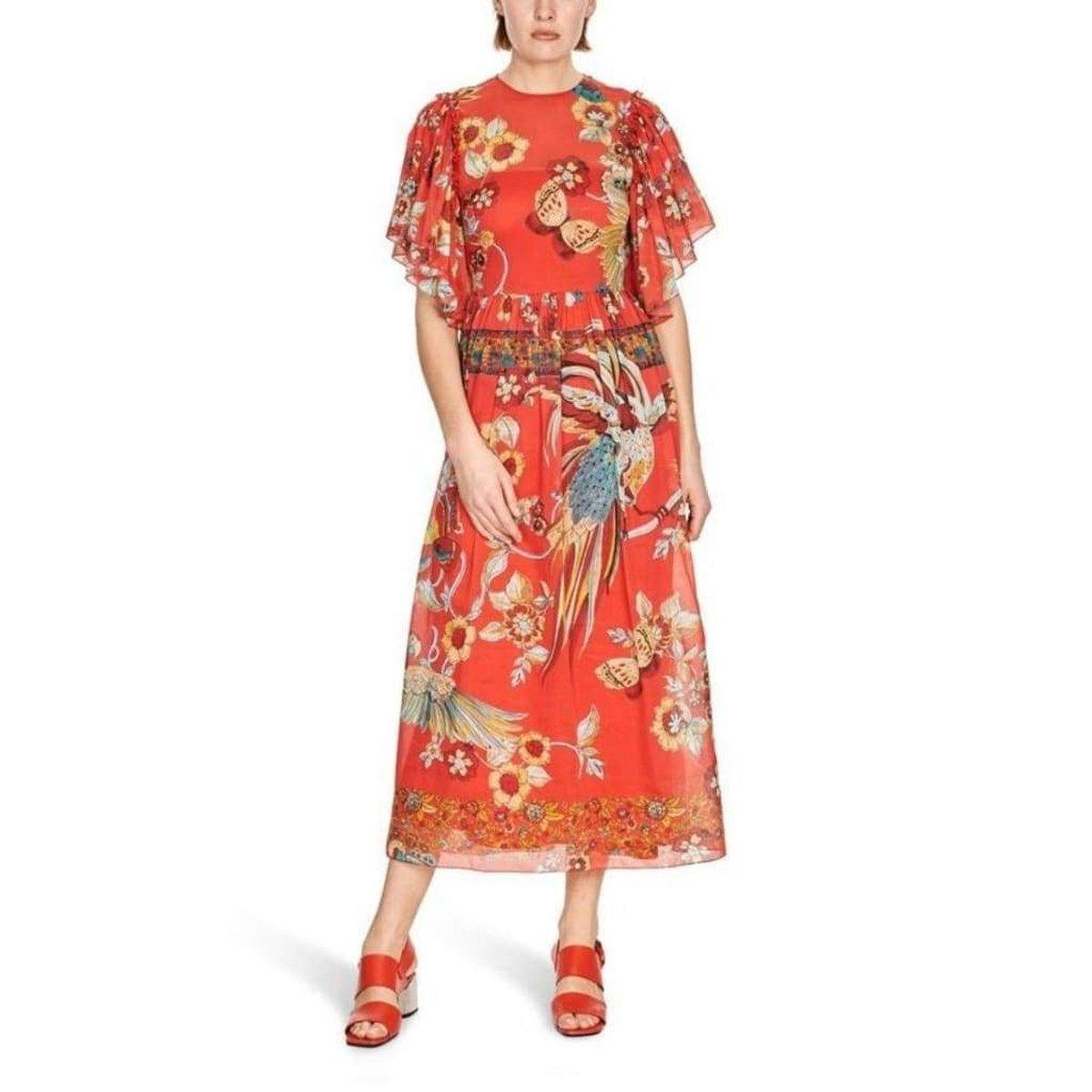 Bird of Paradise-Print Silk Blend Dress Red Valentino