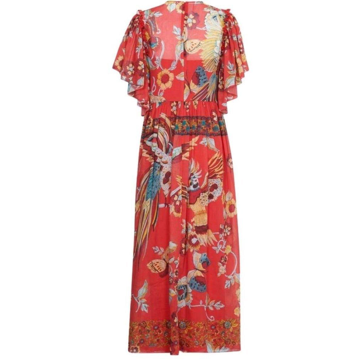 Bird of Paradise-Print Silk Blend Dress Red Valentino