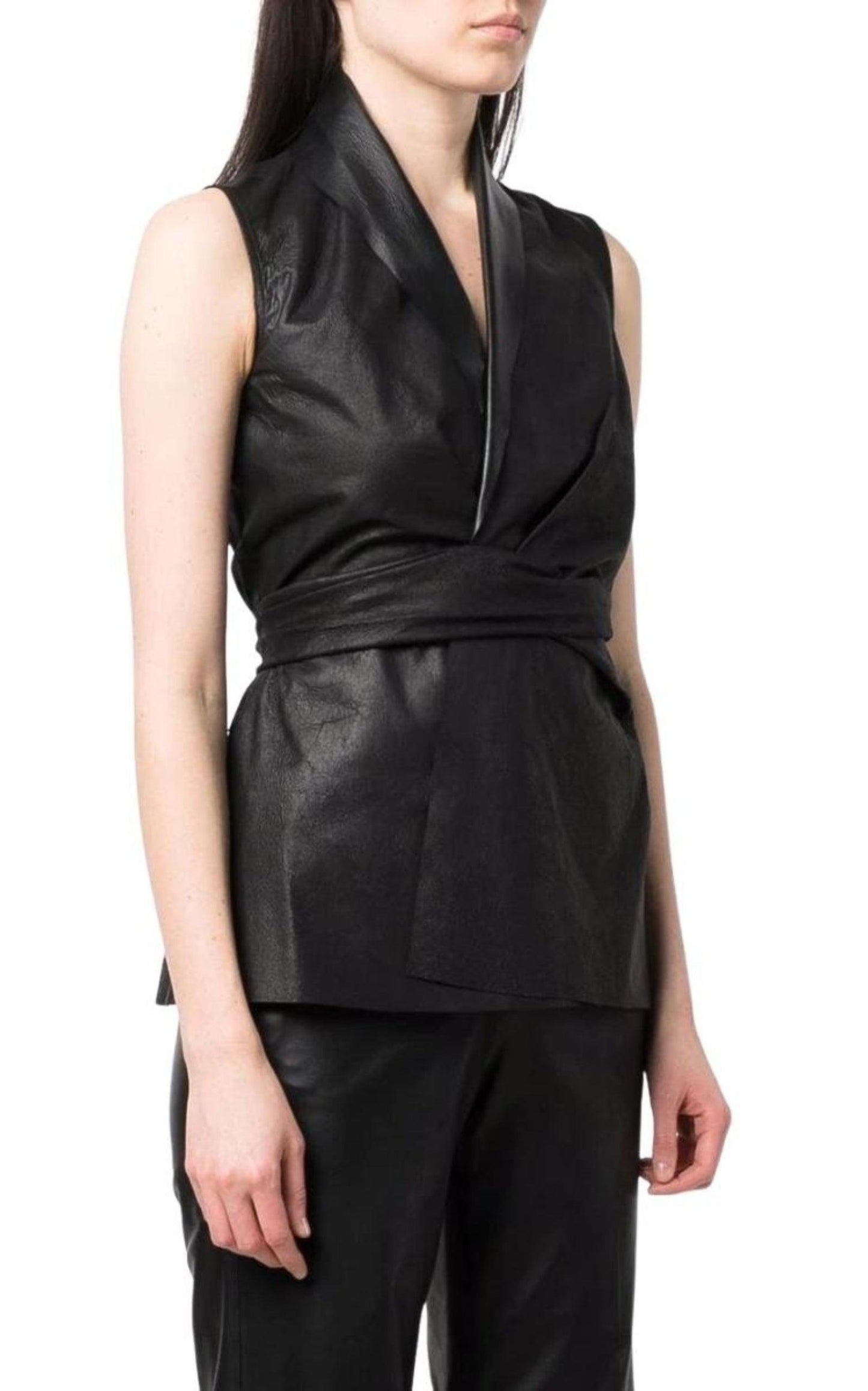 Wrap-front Leather Vest Rick Owens