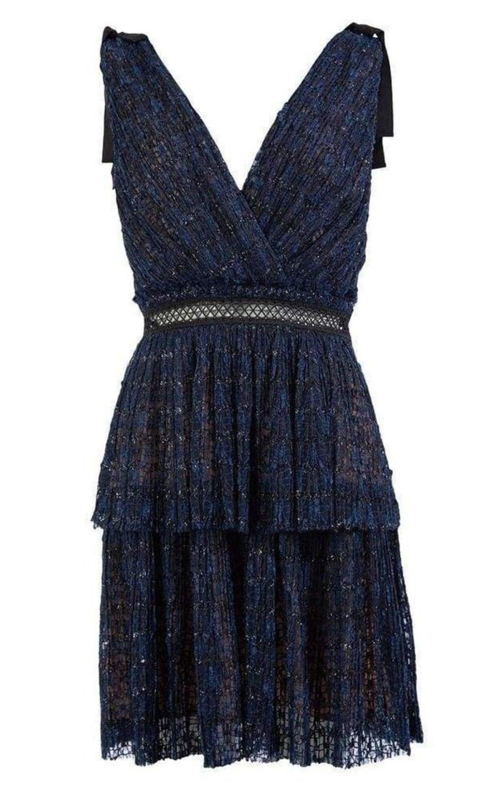 Navy Metallic Pattern Dress Self-Portrait