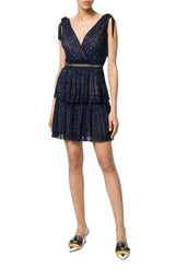 Navy Metallic Pattern Dress Self-Portrait