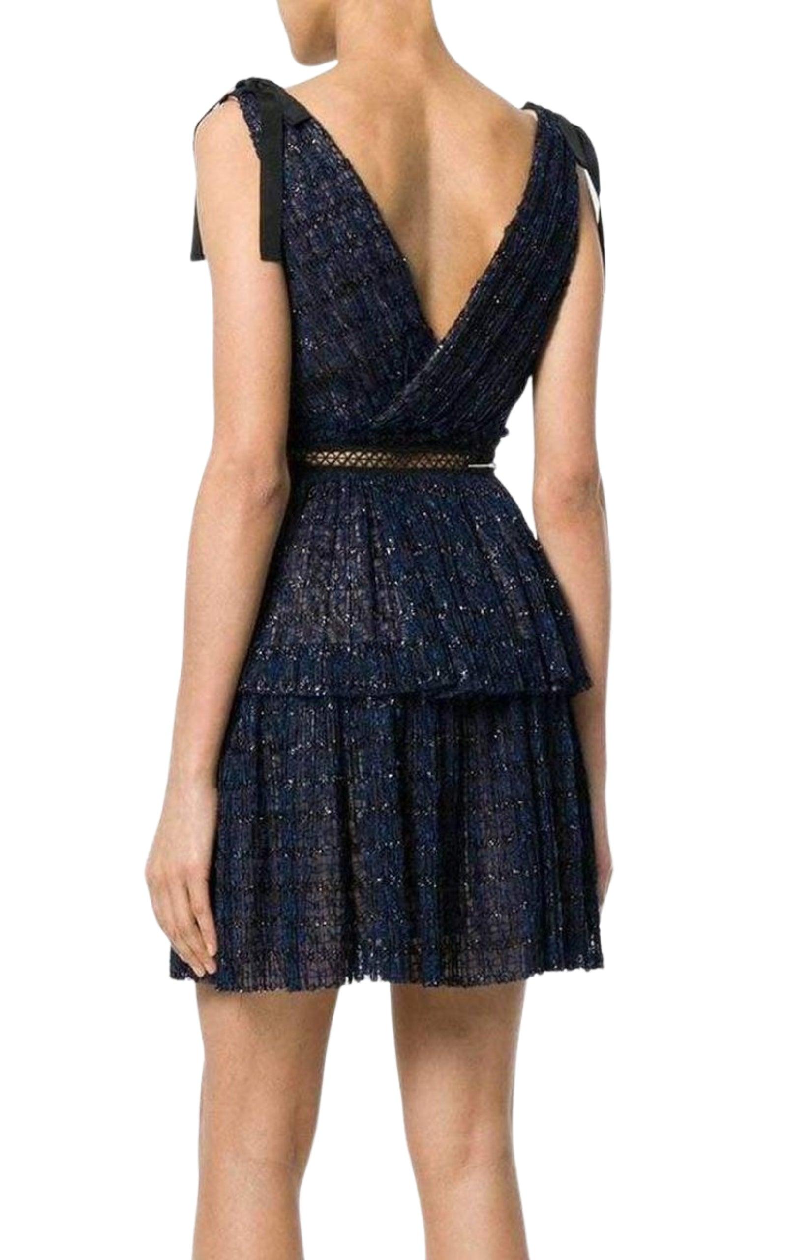 Navy Metallic Pattern Dress Self-Portrait