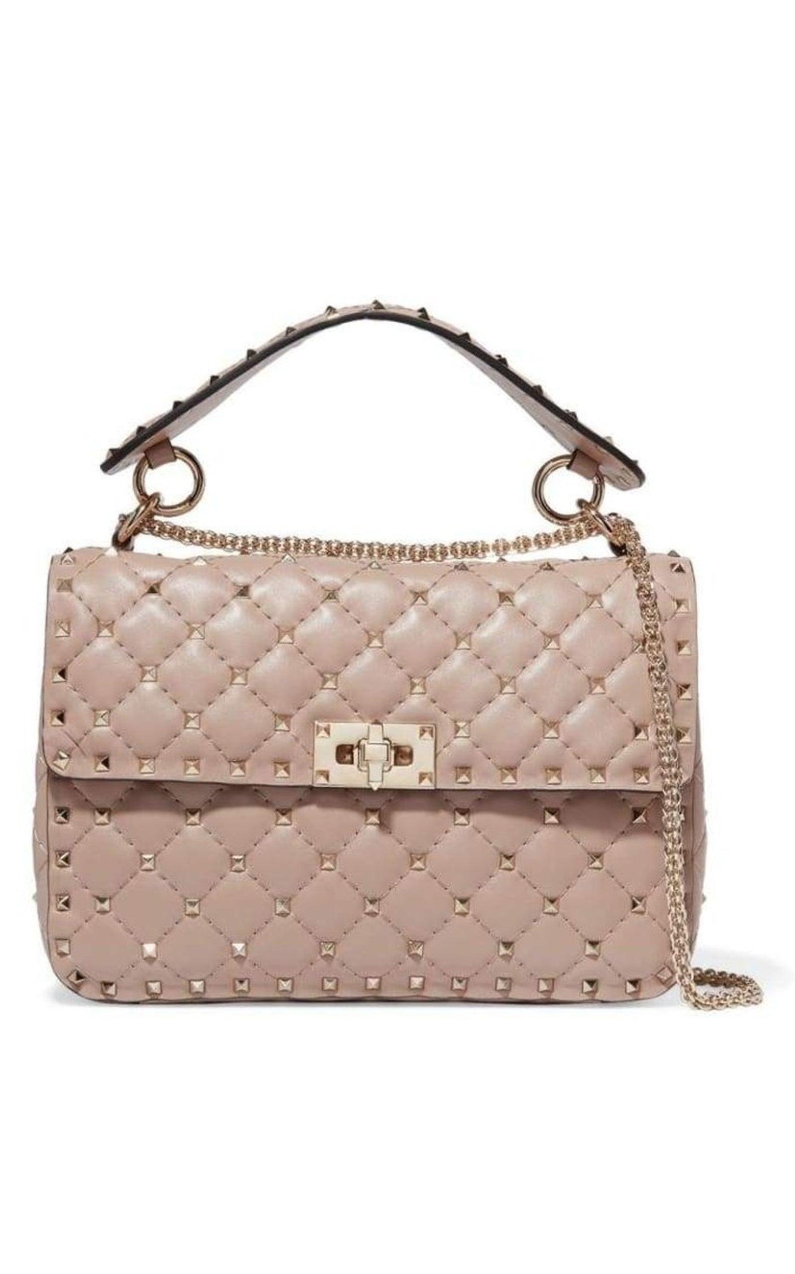 Beige Medium Rockstud Matelassé Bag Valentino