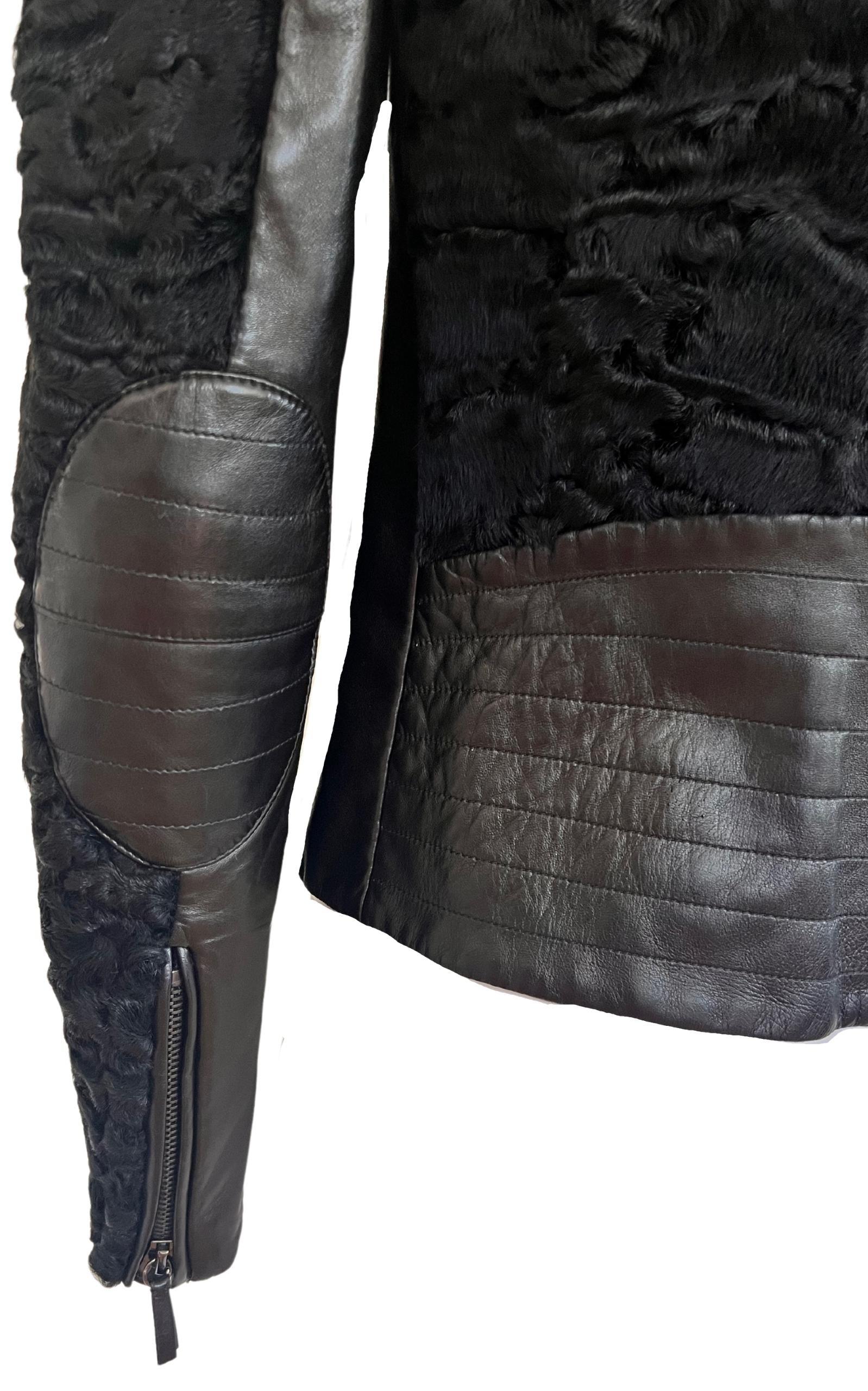 Black Astrakhan Lamb Fur Karakul Biker Jacket Valentino