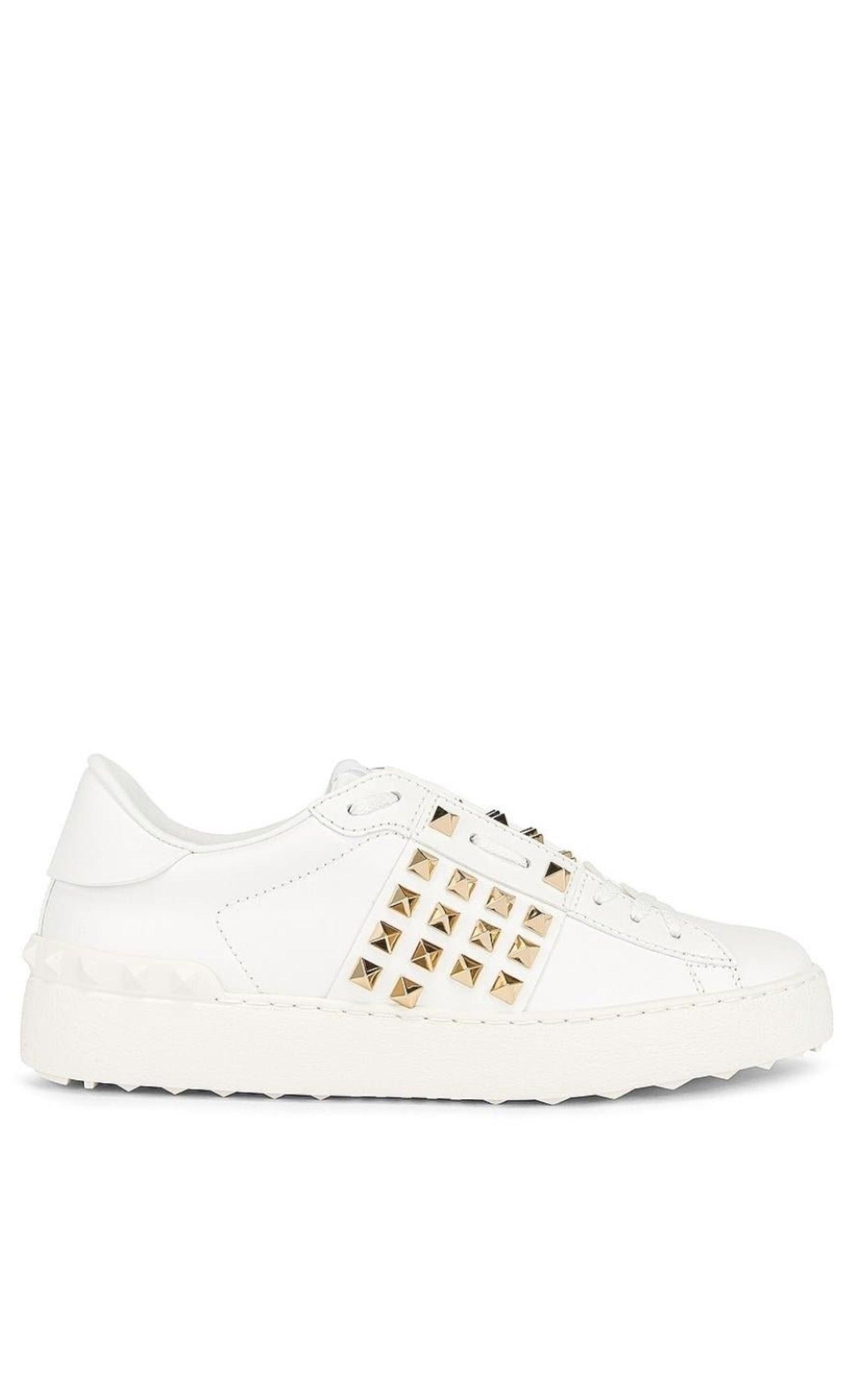 White Leather Rockstud Sneakers Valentino