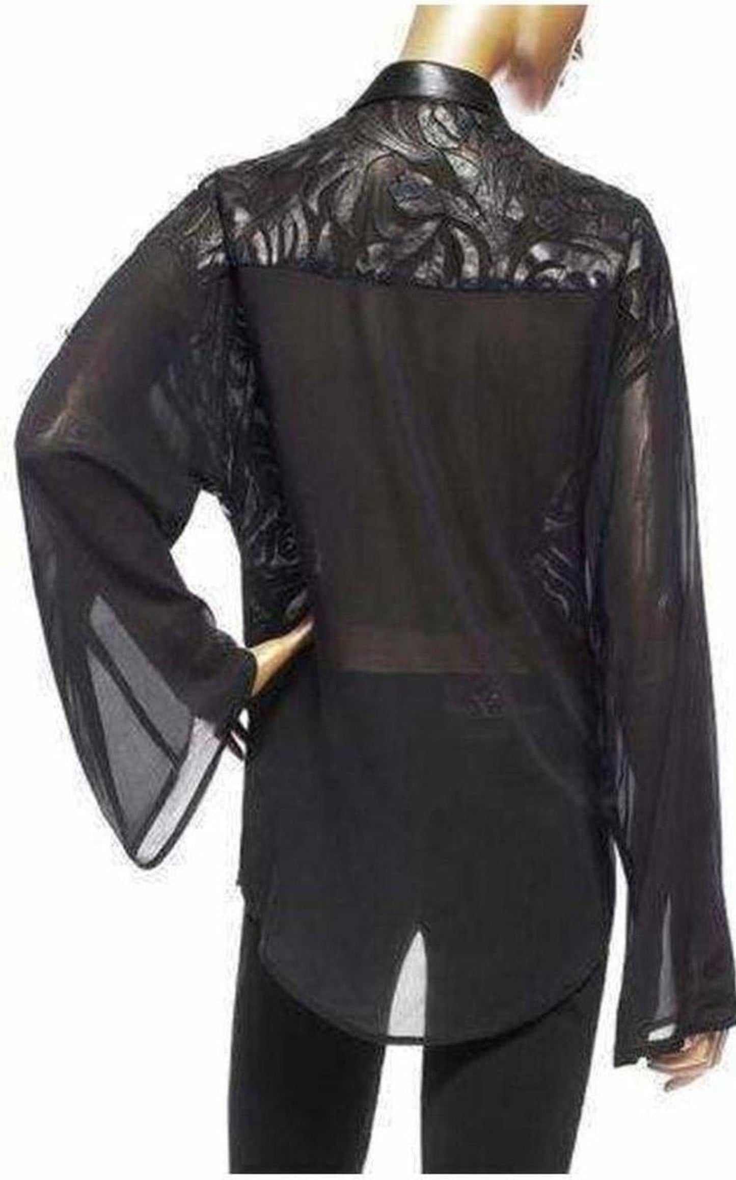 Silk Cut Out Leather Applique Shirt Versace